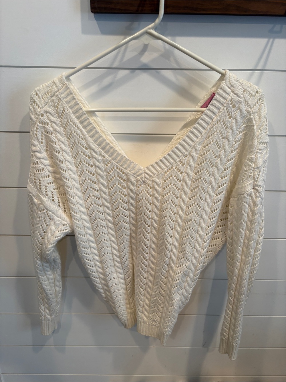 miami Cream Open-Knit V-Neck Sweater